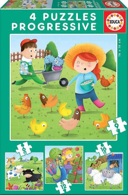 ANIMAUX FERME 4 PUZZLES PROGRESIVOS 6,9,12,16 PIÈCES