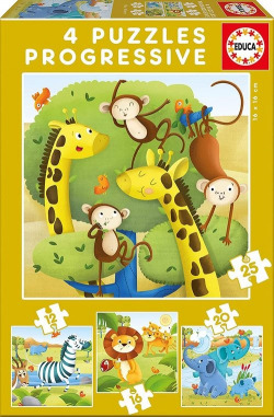 ANIMALS SALVATGES 4 PUZLES PROGRESIVOS 12,16,20,25 PECES