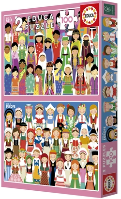 PUZZLE 2X100 PEZAS NIÑAS DE EUROPA E ASIA