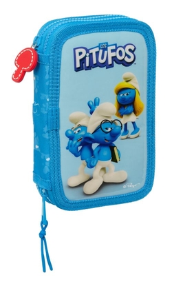 PLUMIER DOBLE PQÑO 28 PCS LOS PITUFOS 12,5X19,5X4CM
