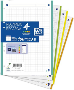 RECARGA 4 MULTICOR A5 100H 90G. 6 ORIFICIOS CUAD.5X5