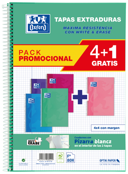PACK 4+1 BLOC Fº 80H 90G. CUAD.4X4 C/M T.EXTRADURA COL.TEND