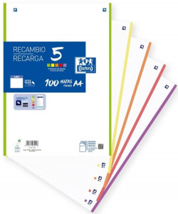 RECARGA 5 MULTICOR A4 100H 90G. 4 ORIFICIOS LISO