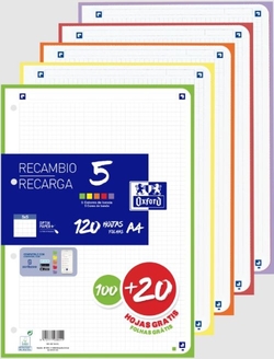 REFILL 5 MULTICOLOR A4 100 SHEETS 90G 4 HOLES GRAPH 5X5