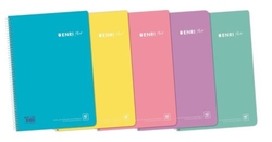 Paq/5 cuaderno espiral fº 80h 90g. cuad.4x4 c/m enri plus tapa plastico colores pastel