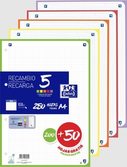 PIÈCE DE RECHANGE 5 MULTICOLORE A4 200+50H 90G 4 T. CUAD.5X5 C.VIVOS