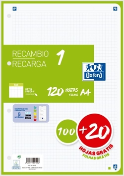 RECAMBIO 1 COR A4 100+20H 90G CUADRICULA 5X5 COR VERDE