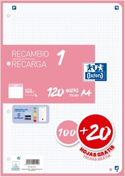 RECARGA 1 COR A4 100+20H 90G CUADRICULA 5X5 COR-DE-ROSA CHICLE