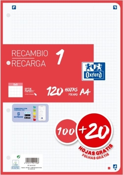 PIÈCE DE RECHANGE 1 COULEUR A4 100+20H 90G CUADRICULA 5X5 ROUGE