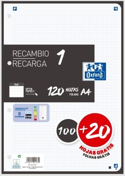 RECAMBIO 1 COR A4 100+20H 90G CUADRICULA 5X5 NEGRO