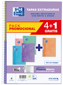 PACK 4+1 BLOC Fº 80H 90G. CUAD.4X4 C/M COLORS PASTEL