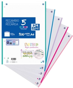 RECAMBIO 5 MULTICOLOR A4 100H 90G 4 TALADROS DOTS PASTEL