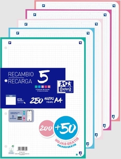 RECANVI 5 MULTICOLOR A4 200+50H 90G 4 T. CUAD.5X5 C.PASTEL