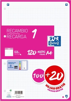 RECAMBIO 1 COR A4 100+20H 90G CUADRICULA 5X5 FUCSIA