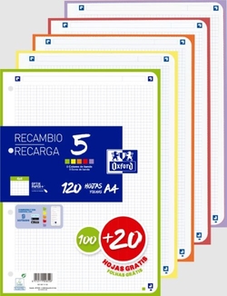 PIÈCE DE RECHANGE 5 MULTICOLORE A4 100+20H 90G 4 TALADROS CUAD.4X4C.V