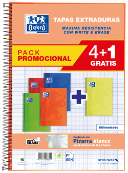 PACK/5 BLOCO Fº 80H 90G. MILIMETRADO C/M CAPA EXTRADURA