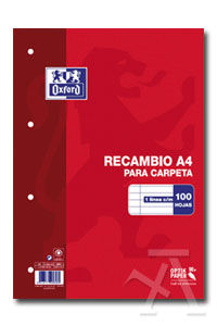Recambio a4 100h 4 taladros 90g. 1horizontal con margen oxford