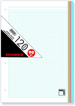 RECANVI A4 120H 4 TALADROS 90G CUAD.5X5 + GRECA 4 COLORS