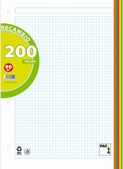 PIÈCE DE RECHANGE A4 200H 4 TALADROS 90G CUAD.5X5 + GRECA 4 COULEURS