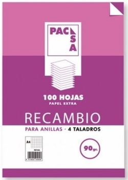 RECAMBIO A4 100H 4 TALADROS 90G 1HORIZ. C/M PACSA