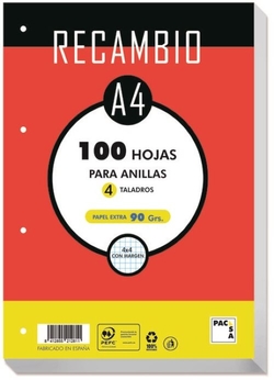 REFILL A4 100 SHEETS 4 HOLES 90G GRAPH 4X4 W/M PASCA