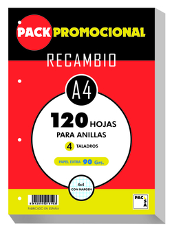 PIÈCE DE RECHANGE A4 100+20H 4 TALADROS 90G CUAD.4X4 C/M PACSA