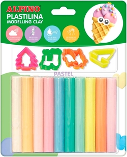 BLISTER 10 PASTILLAS PLASTILINA 13G + ACCESORIOS PASTEL