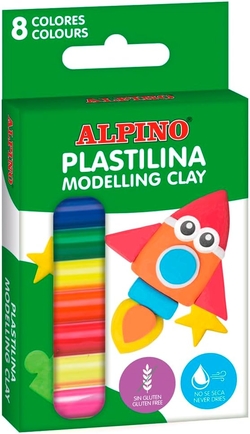 BLISTER 6+2 BARRAS PLASTICINA 12.5G CORES NEON ALPINO