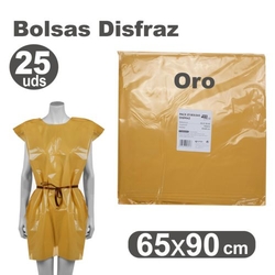 PACK OF 25 COSTUME PLASTIC BAGS 65X90CM GOLD