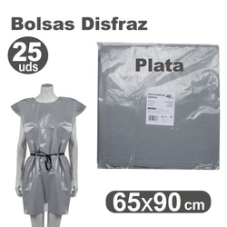 JOGO/25 BOLSAS DE PLASTICO PARA DISFRACES 65X90CM PRATA