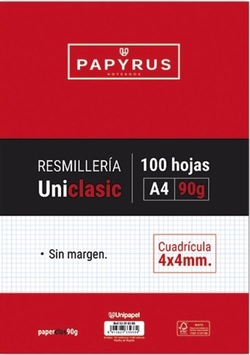 PAQUETE A4 100H 90G CUADRICULA 4X4 PAPYRUS-UNICLASIC