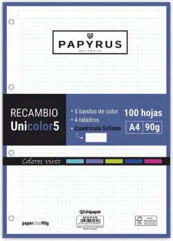 PIÈCE DE RECHANGE UNI5 A4 100H 90G 4 TALADROS CUADRICULA 5X5 VIVOS