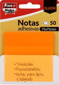 BLOCO 50 NOTAS ADESIVAS TRANSLUCIDAS 75X75 LARANJA FLUOR