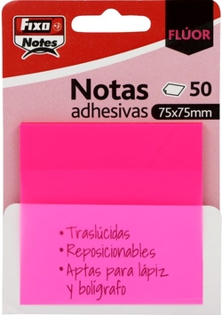 BLOCO 50 NOTAS ADESIVAS TRANSLUCIDAS 75X75 COR-DE-ROSA FLUOR