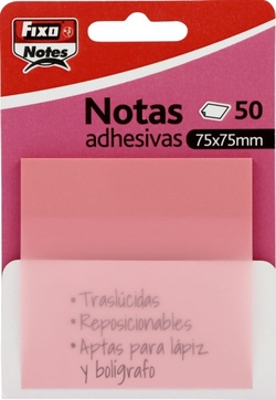 BLOCO 50 NOTAS ADESIVAS TRANSLUCIDAS 75X75 COR-DE-ROSA PASTEL