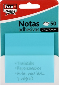 BLOC 50 NOTAS AUTOCOLLANTES TRANSLUCIDE 75X75 BLEU PASTEL