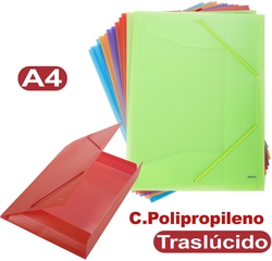 PACK/12 A4 FOLDER RUBBER AND TRANSLUCENT PP FLAPS KATHAY