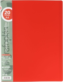 DOSSIER 20 COUVERTURES ELITE A4 OPACO COULEUR ROUGE POLIPROPILENO