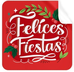 ROLO 250 ETIQUETAS CUADRADA VERMELLA FELICES FIESTAS NADAL