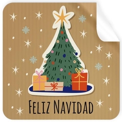 ROLO 250 ETIQUETAS QUADRADA ÁRVORE FELIZ NATAL