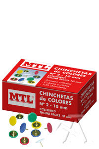 BOX OF 10 COLORED THUMBTACKS N.2 10MM MTL