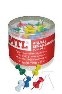 POT 100 SEÑALIZADOR PUSH PINS COULEURS 7X22MM MTL