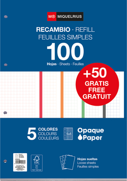 RECANVI NOTEBOOK5 A4 100+50 90G CUAD. 5X5 COLORS INTENSOS