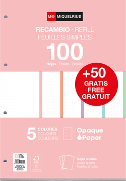 RECAMBIO NOTEBOOK5 A4 100+50 90G PUNTOS CORES PASTEL