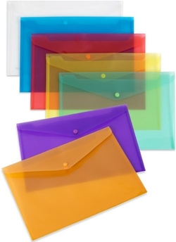 PACK OF 10 FOLDER ENVELOPES FOLIO CLASP CLOSURE PP TRANSPARENT