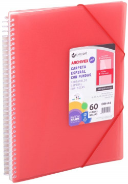 DOSSIER 20 COUVERTURES A4 SPIRALE ARCHIVEX STAR ROUGE CARCHIVO