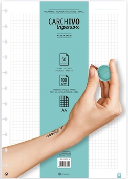 RECARGA CADERNO INGENIOX A4 50 FOLHAS CUADRICULA EXTRAIBLE