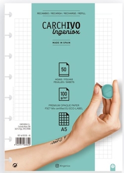 RECANVI QUADERN INGENIOX A5 50 FULLS CUADRICULA EXTRAIBLE