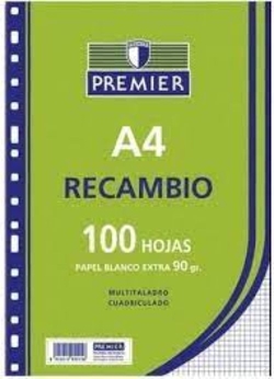 Recambio a5 100h 4 taladros 90g cuadricula 4x4 con margen premier