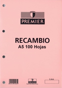 RECAMBIO A5 100H 4 TALADROS 90G LISO PREMIER